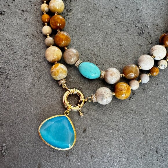 Turquoise and Jasper Statement Necklace - Picture 4 of 4
